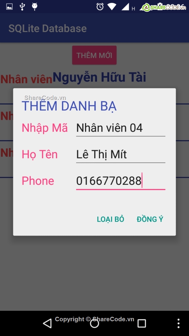 App Android,sqlite in android,listview,sử dụng sqlite,Android Sqlite,material design